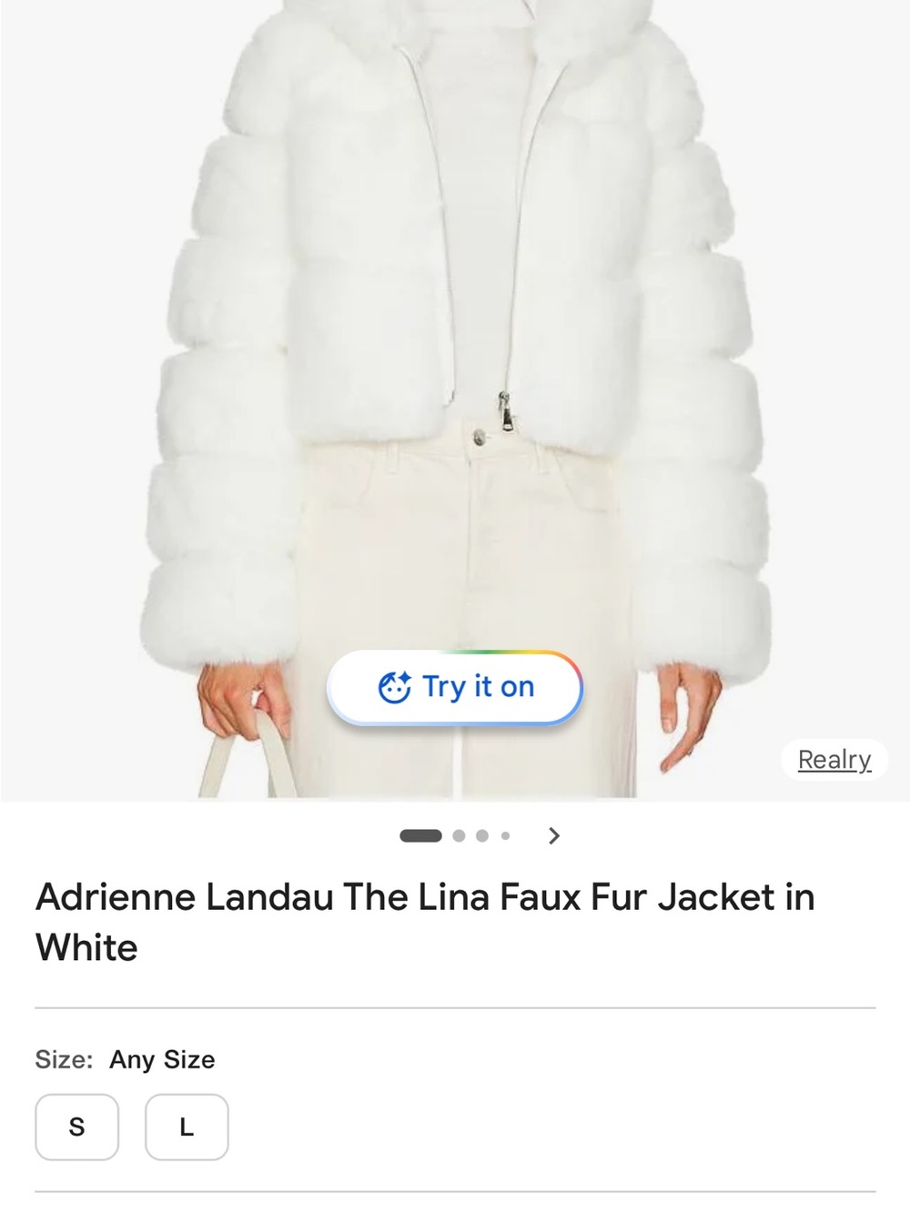 Adrienne Landau White Faux Fur Hooded Cropped Jacket